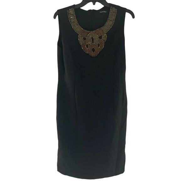 Ellen Tracy Dress Womens 8 Shift Black Sleeveless Back Zip Embellished Neckline - Picture 4 of 8